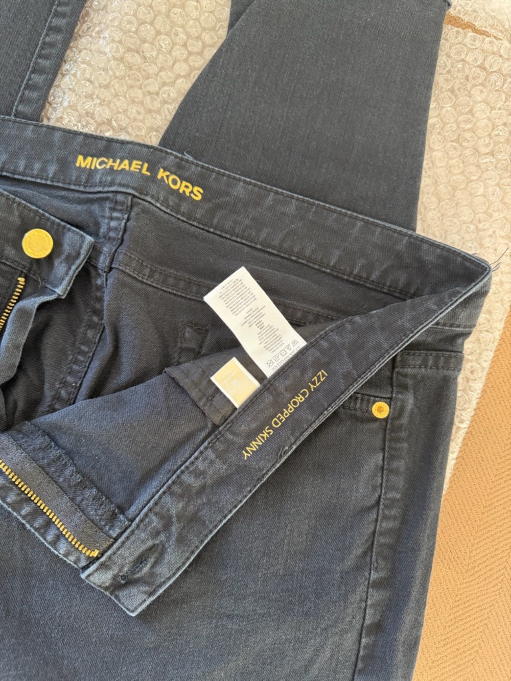 Michael Kors Black Skinny Izzy Cropped Jeans with Gold Accents - Picture 4 of 6